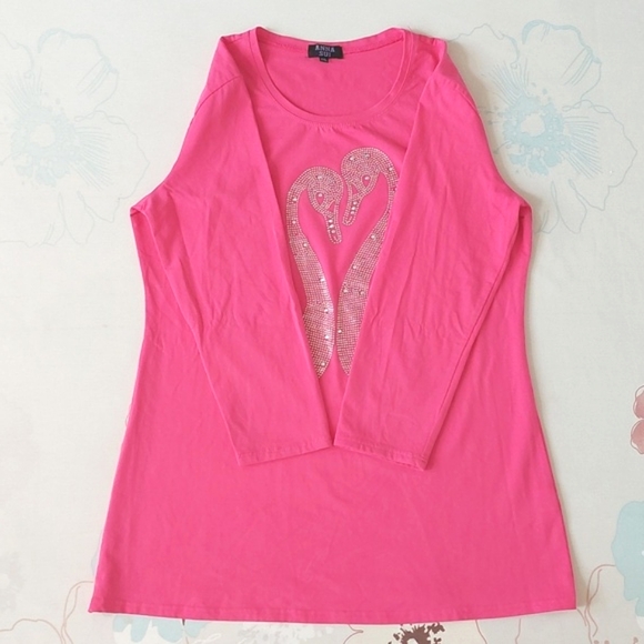 Anna sui pink swan crystals 3/4 sleeve top - Picture 4 of 11